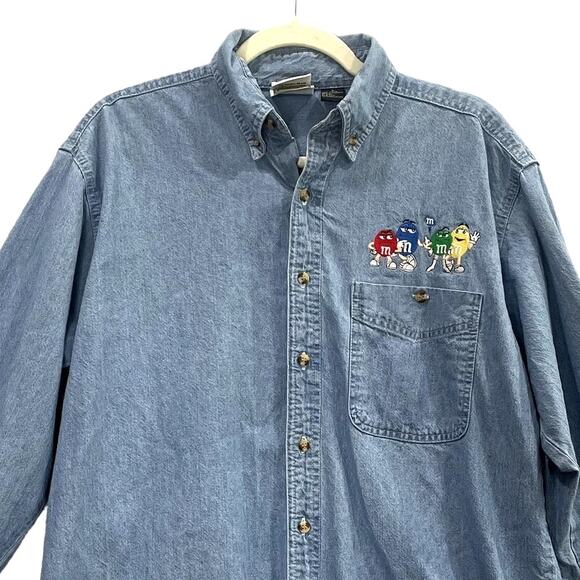 Planet Mars M&M Size S Shirt Button Up Long Sleeve Blue Pointe Chambray Denim - Picture 1 of 12